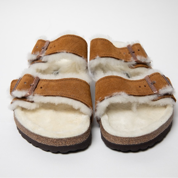 Birkenstock Arizona Shearling Mink Brown Tan Sandals 42 11 regular width. - Picture 3 of 5